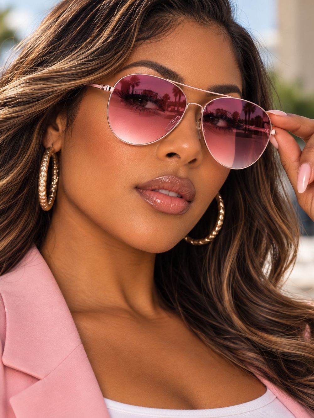 Women's Pink Gradient Aviator Sunglasses